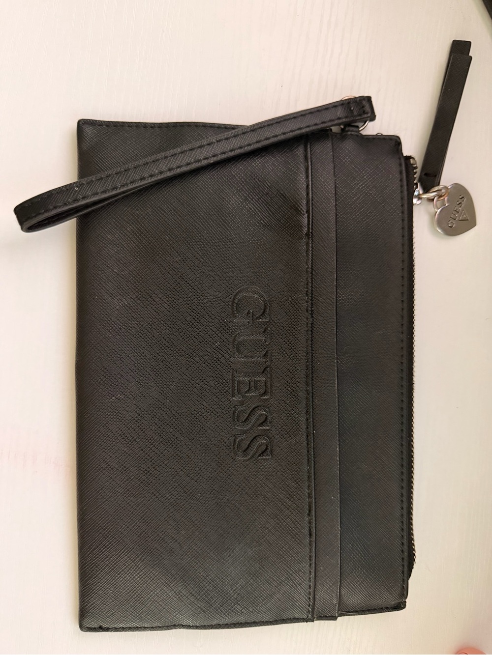 GUESS Black Wristlet Pouch with Logo Charm